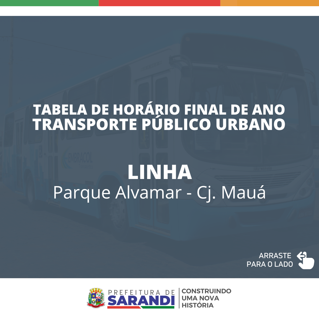 Tabela de horário do final de ano do Transporte Público Urbano